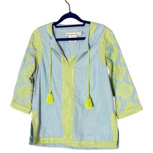 Gretchen Scott Blue and Green Embroidered Tunic - Size M